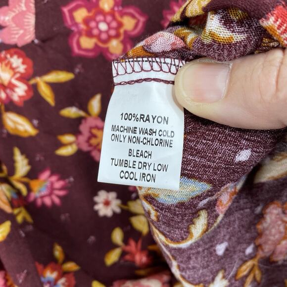 Papermoon Stitch Fix Women 2XL Top Red Floral Boho Tie Neck Pullover 3/4 Slv NWT - Picture 6 of 9